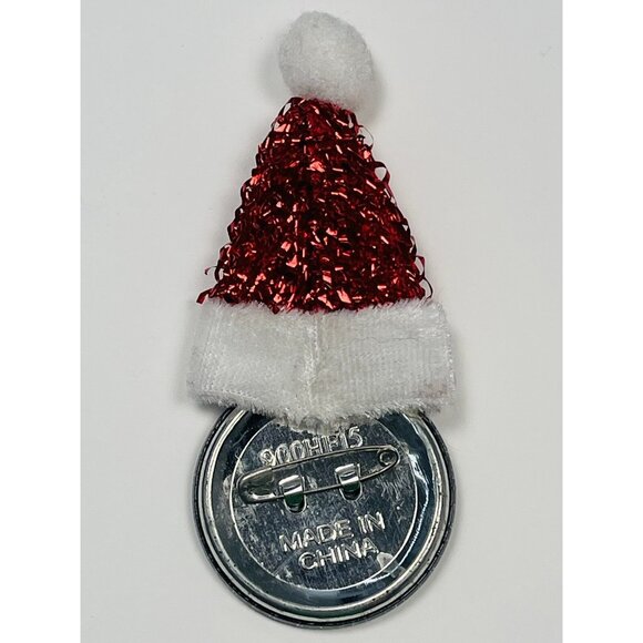 VTG 3.5" Christmas Holiday Penguin w/ Santa Hat Button Lapel Pin Brooch 900HF15 - Picture 2 of 2